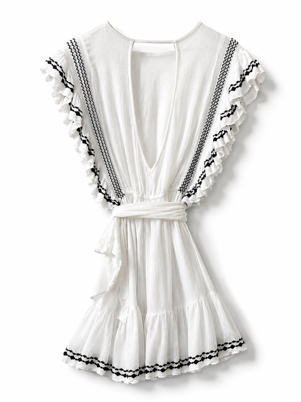 Free People Weekend Brunch Ivory Black Embroidered Mini Dress M - Picture 5 of 6